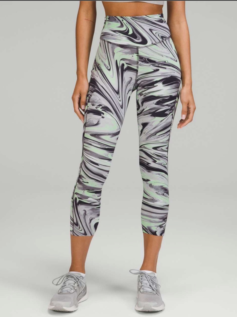 Lululemon Fast Free High Rise Tight Paint Glide Warp Leggings Gray Green Size 20